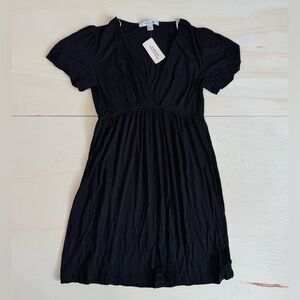 VTG Forever 21 Black Empire Waist V-Neck Dress - Size Large - Made in USA